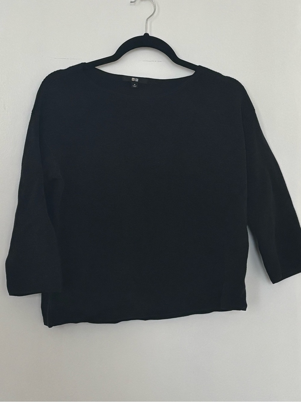 Black Uniqlo Waffle 3/4 Sleeve Top